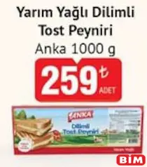 ANKA YARIM YAĞLI DİLİMLİ TOST PEYNİRİ 1000 G fiyat ve kampanya bilgisi